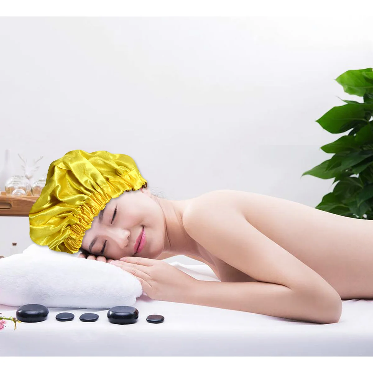 

1pc Double Layer Satin Sleep Hat For Women Comfortable Elastic Hair Cap Full Head Coverage Night Use Soft Frizz Free Makeup
