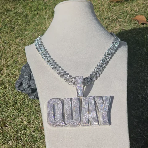 Pendants Iced Out Trendy CZ Initial Letter Pendants Solid Back Custom Name Necklace with 12mm Cuban Link Chain Hip Hop Jewelry For Gift