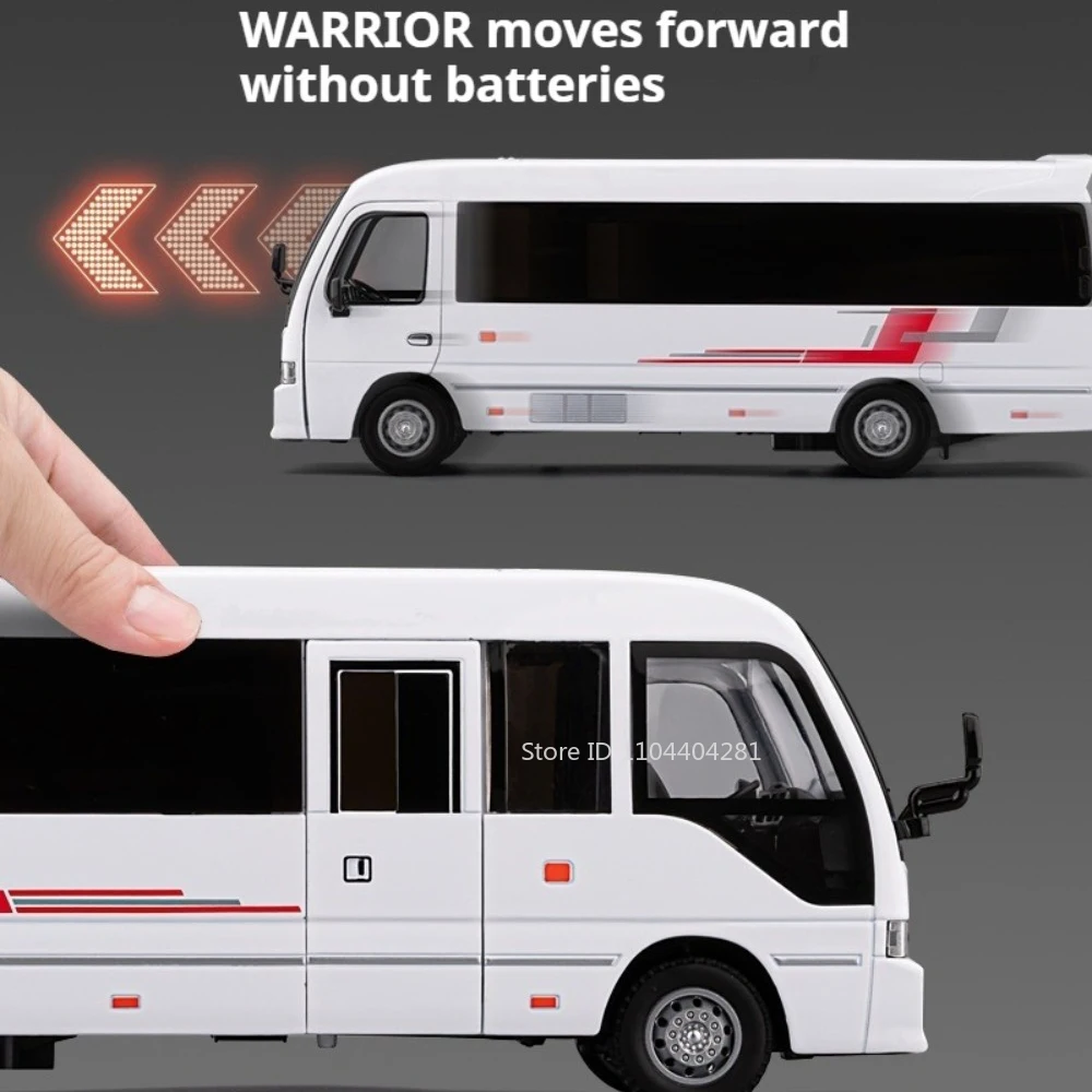 1:33 コースタービジネスバスダイキャスト合金モデルおもちゃ車のドアが開いた状態サウンドライトプルバックミニチュア車両子供のためのギフト