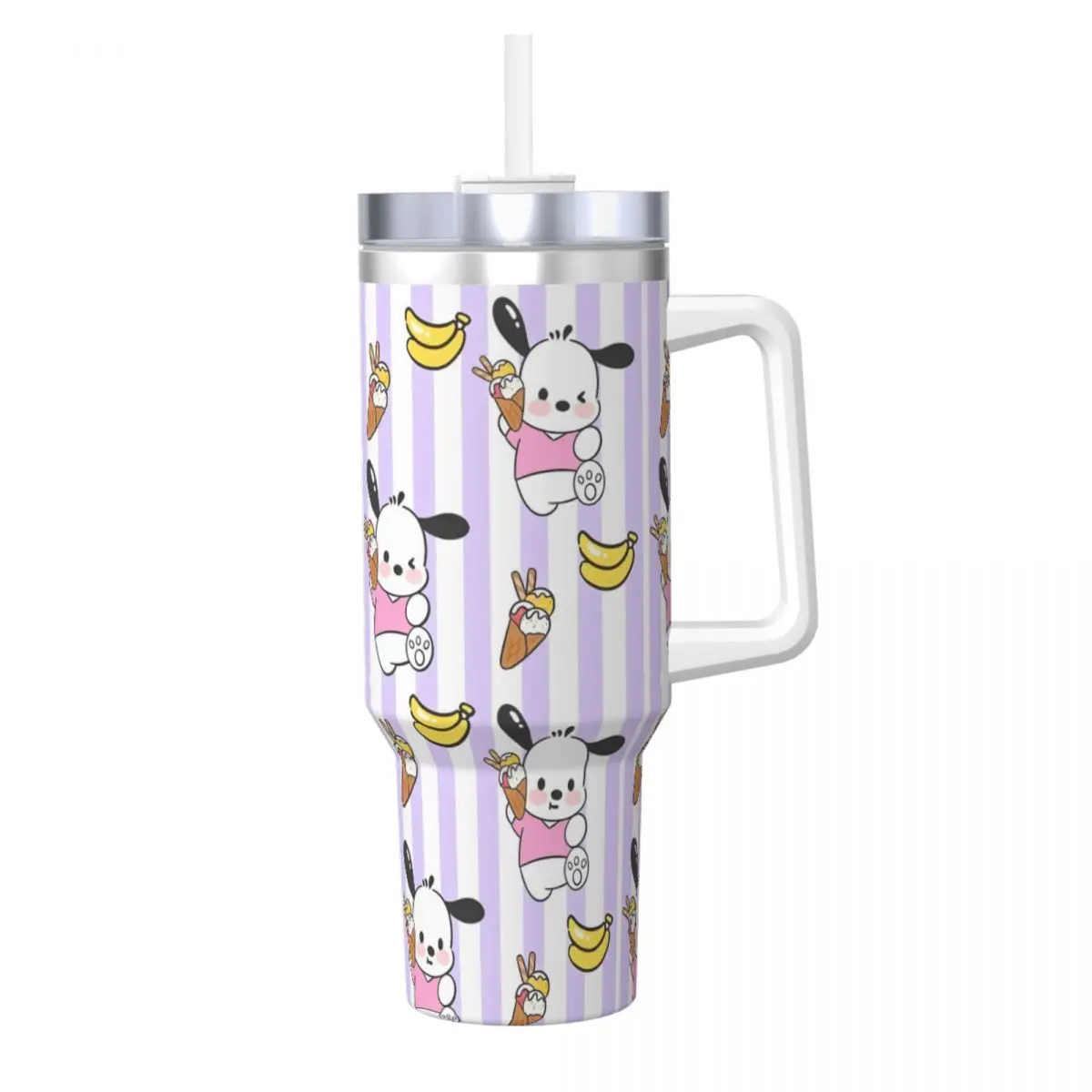 Stainless Steel Tumbler Kawaii Pochacco Car Mugs With Straws Camping Cold Drink Water Bottle Portable 40oz Coffee Mug