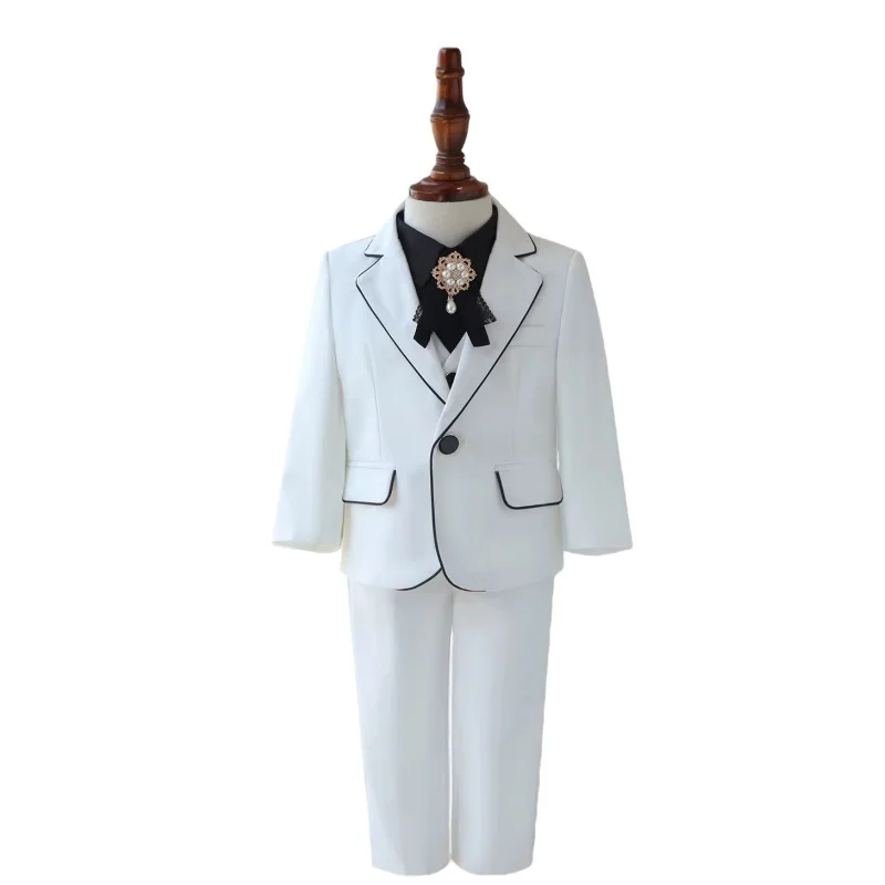 Spring Autumn Children's White Suit Set Boys Wedding Birthday Party Photography Outfit Kids Piano Performance Tuxedo Dress