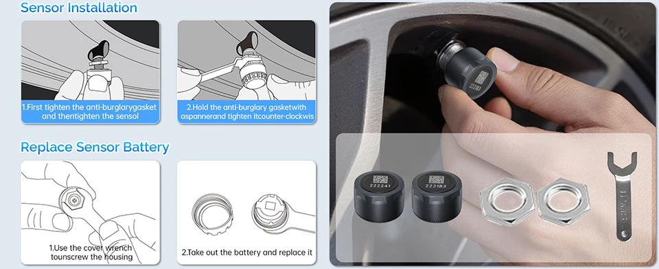 Moto TPMS IP67 Wasserdichtes Reifendruckkontrollsystem mit 2 Sensoren, Bluetooth 5.0, Moto-Zubehör, kompatibel mit iOS und Android. – Detail 6