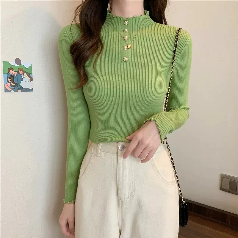 

2024,Spring Autumn Half Turtleneck Sweater,Women's Clothes,Long Sleeve Knitwear Short Jersey Tops,Winter Knitted Pullovers,BC123