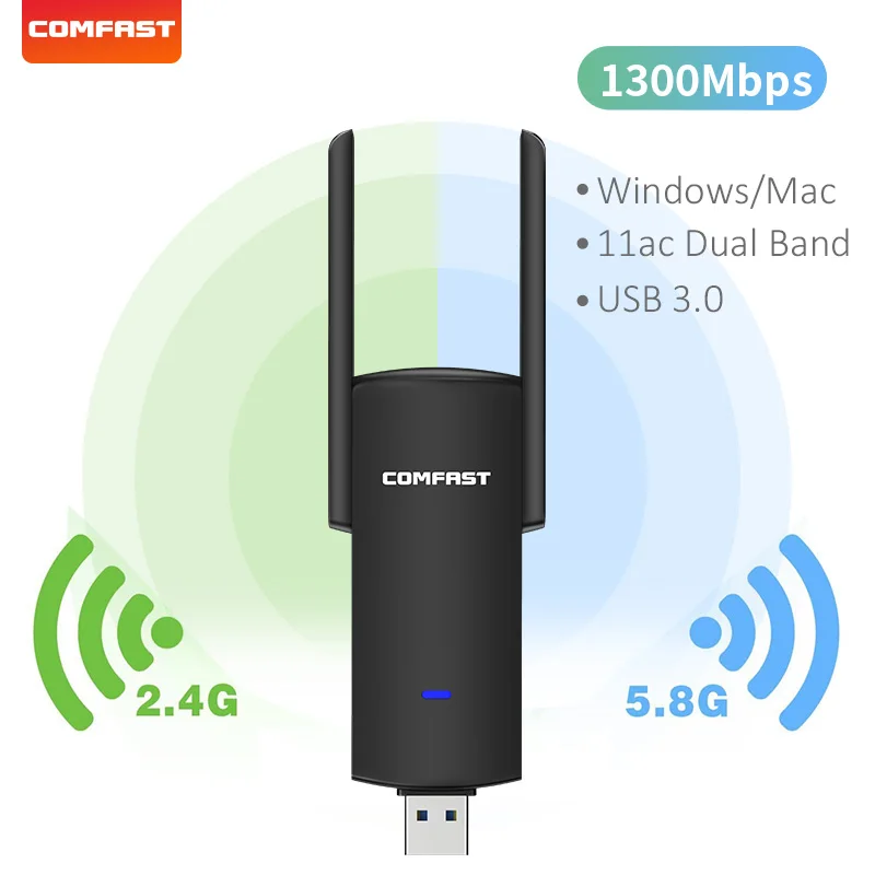 Comfast 1300mbps usb wifi adaptador banda dupla 2.4g/5.8g ethernet wi-fi dongle antena externa receptor wi fi placa de rede para pc