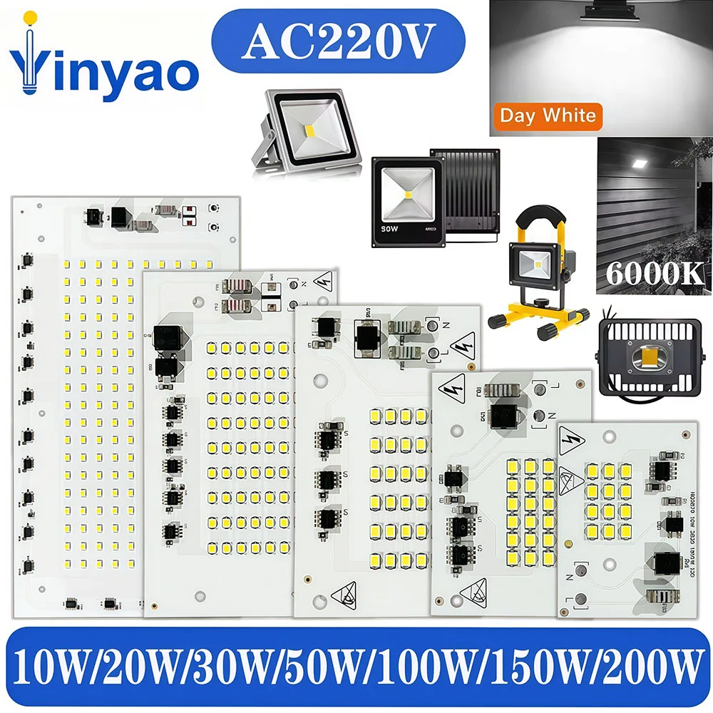 1PCS AC220V LED PCB 10W 20W 30W 50W 100W 150W 200W SMD2835 White Light Floodlight Smart IC Driver Module For Courtyard DIY