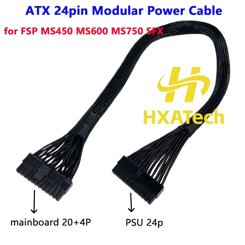 HXATech- 24Pin Mainboard ATX 24Pin to 20+4 Pin Sleeved Power Supply Cable for FSP SFX MS450 MS600 MS750 SFX PSU Modular