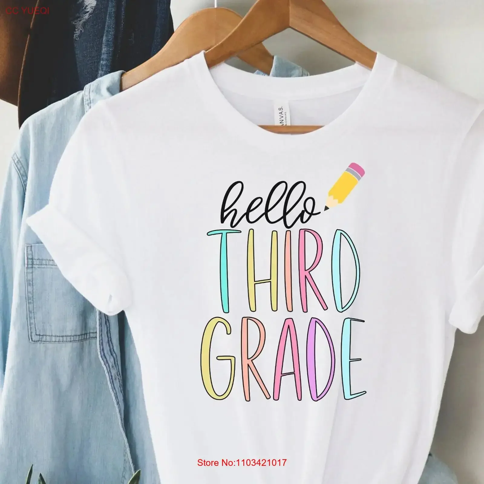 Bonjour troisième année t-shirt 3ème professeur premier jour d'école retour à 3 vintage lavé étiré unisexe homme haut pour un usage quotidien