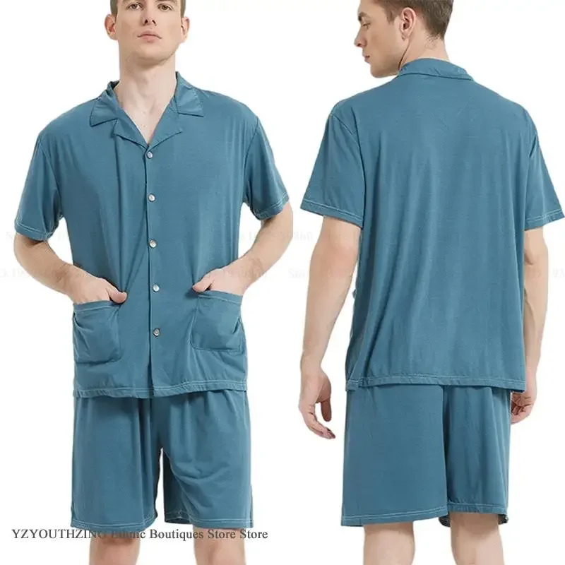 

Spring Summer New Modal Men Pajamas Set Home Clothes Short Sleeve Shorts Pijamas Suit Large Size Loose Nightwear Loungewear