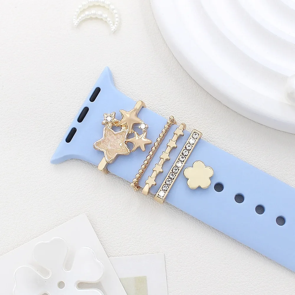 5 uds nuevo reloj de Metal adorno estrella flores anillo decorativo correa herramienta decorativa accesorios de correa para Apple Watch Band