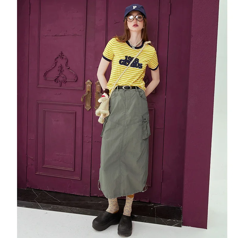 ELFSACK Striped Contrast Trim 1998 GENIUS Print T-Shirt for Women