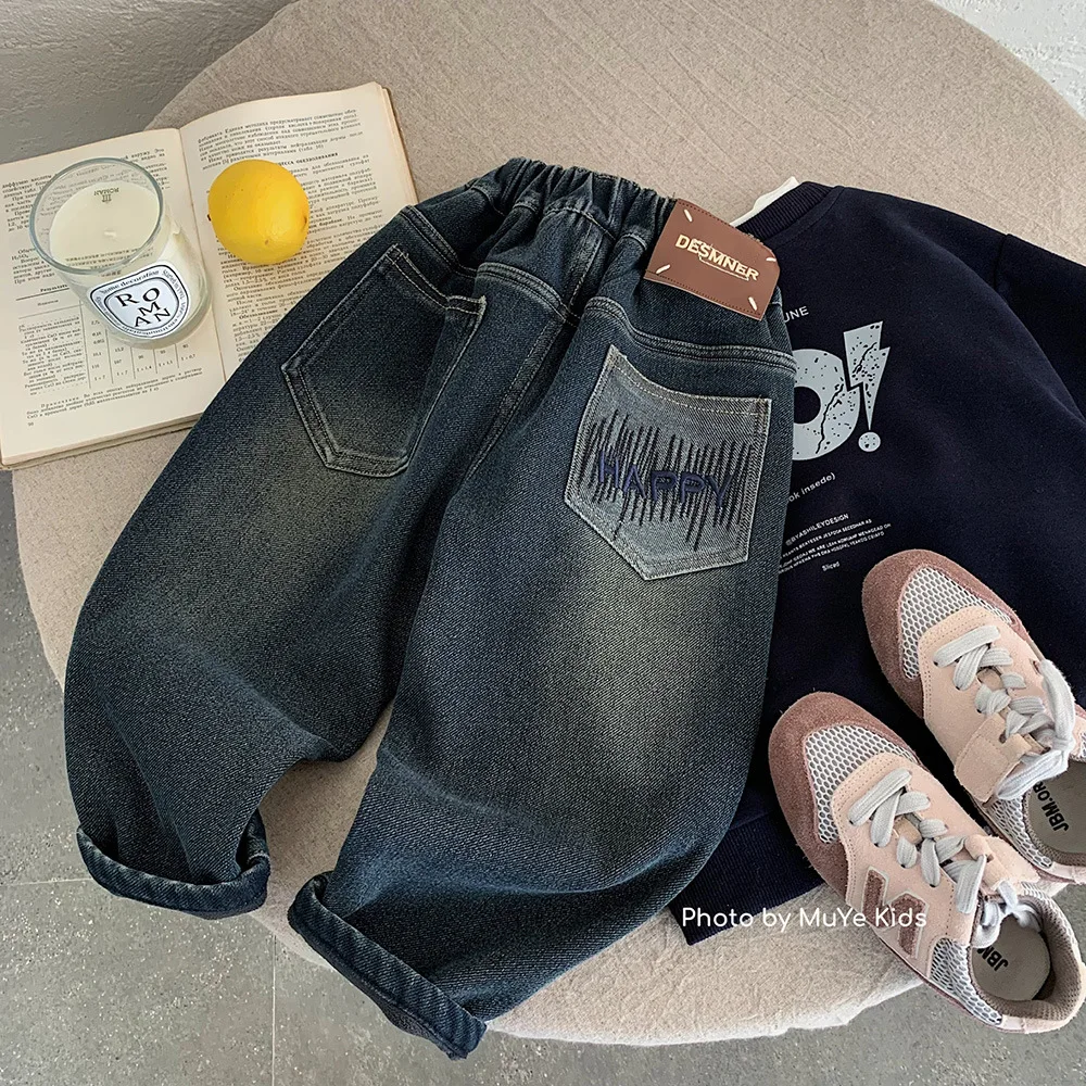 

UNITIM 2025 Winter Kids Baby Boys Jeans Fashion Toddler Boys Demin Pant Korean Thick Warm Children 3-8Y Boys Trouser Versatile