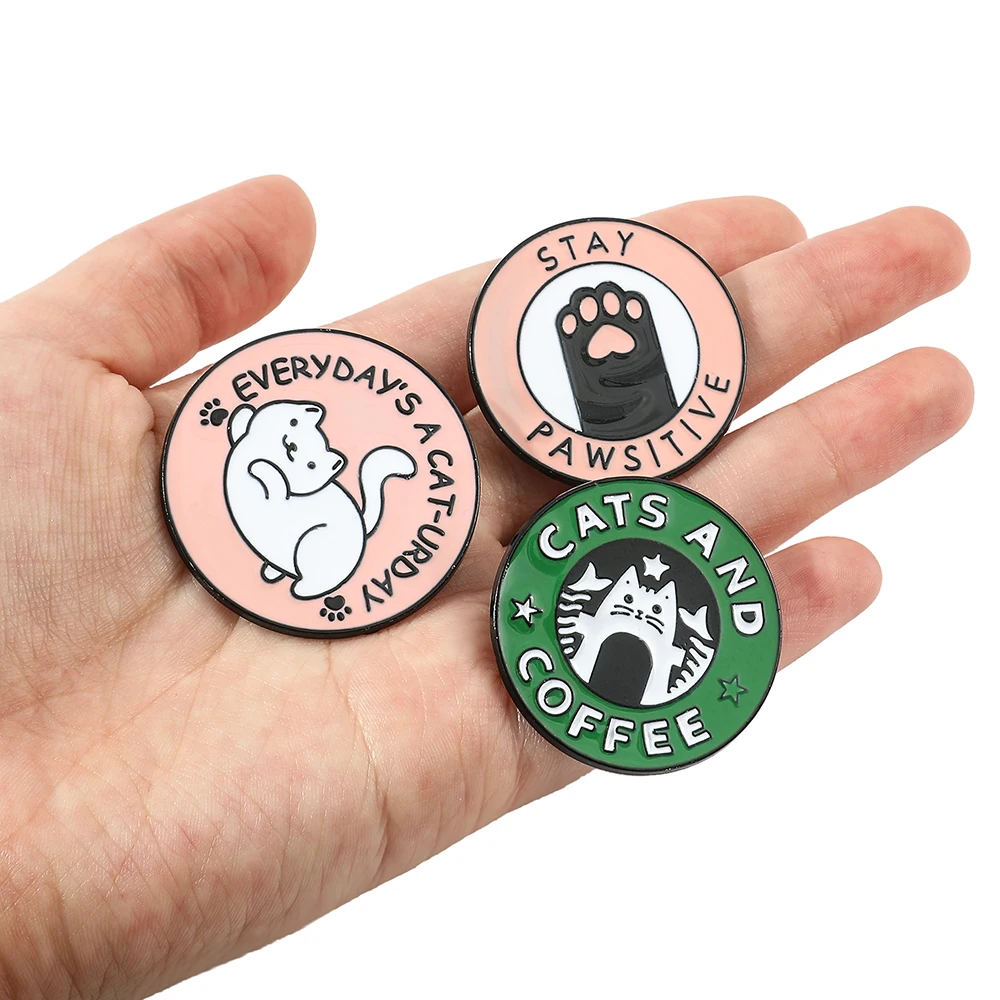 Cartoon Cats Club Enamel Pin Cat Planet Cafe Paw Badge Custom Kitten Brooches Lapel Pin Jeans Shirt Bag Cute Animal Jewelry Gift