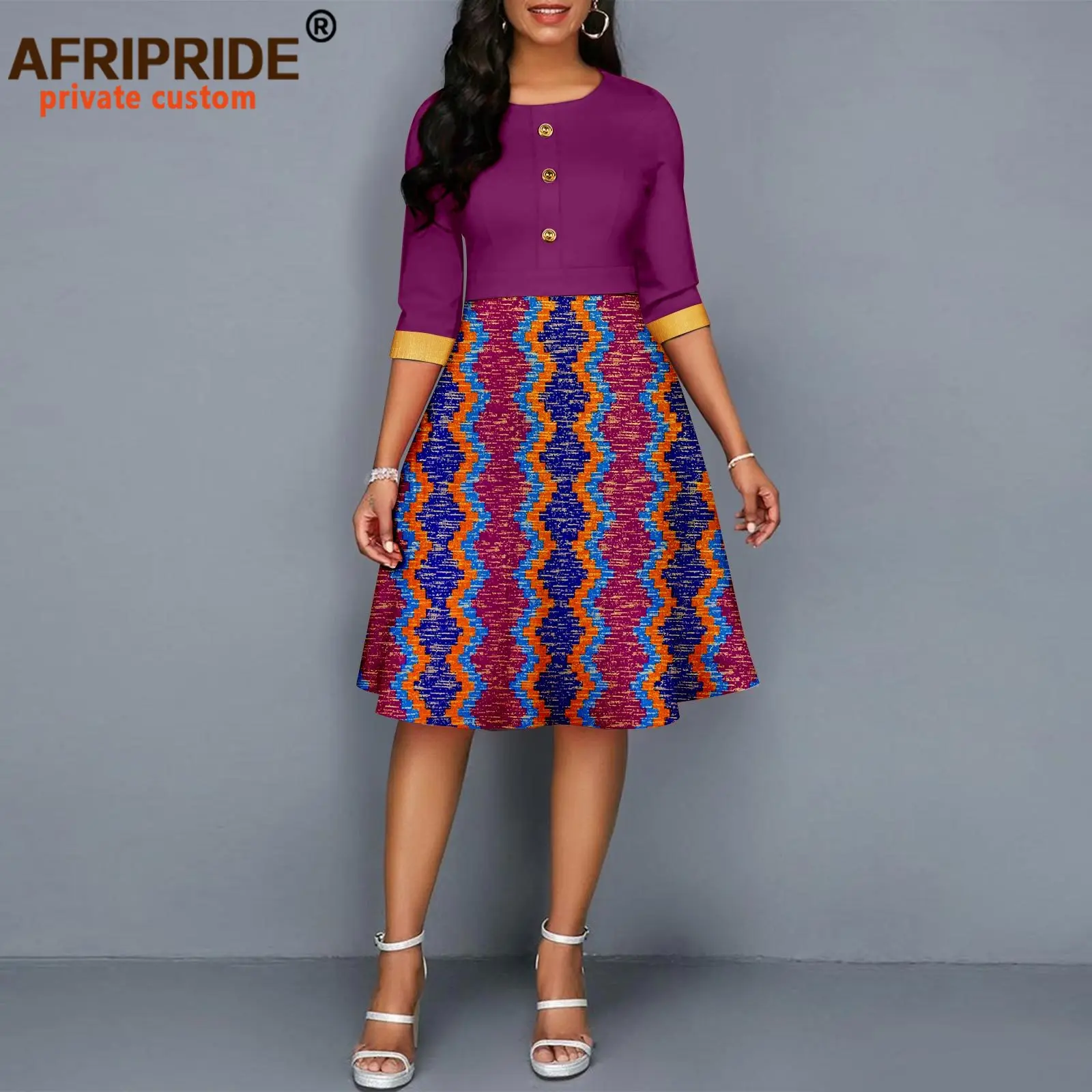 

African Print Dresses for Women Outfits Half Sleeve Gold Button Elegant Shirt Dress Knee Dress Party Attire for Lady 2525061