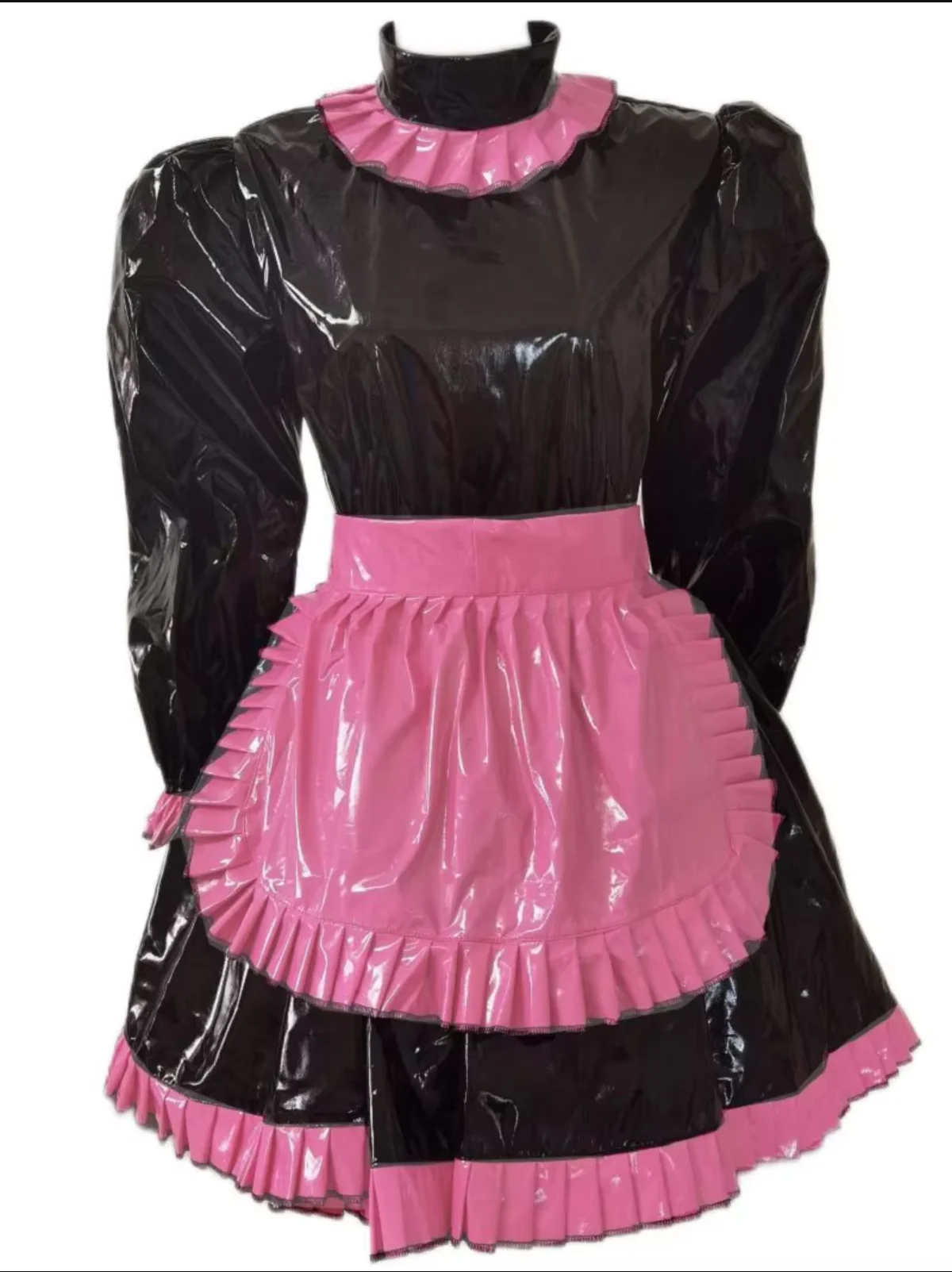 

Adult Giant Baby Sexy Girl Black PVC Thin Short Sleeve Sissy Dress Multi Color Apron maid Role Playing Gothic Customizable Locka