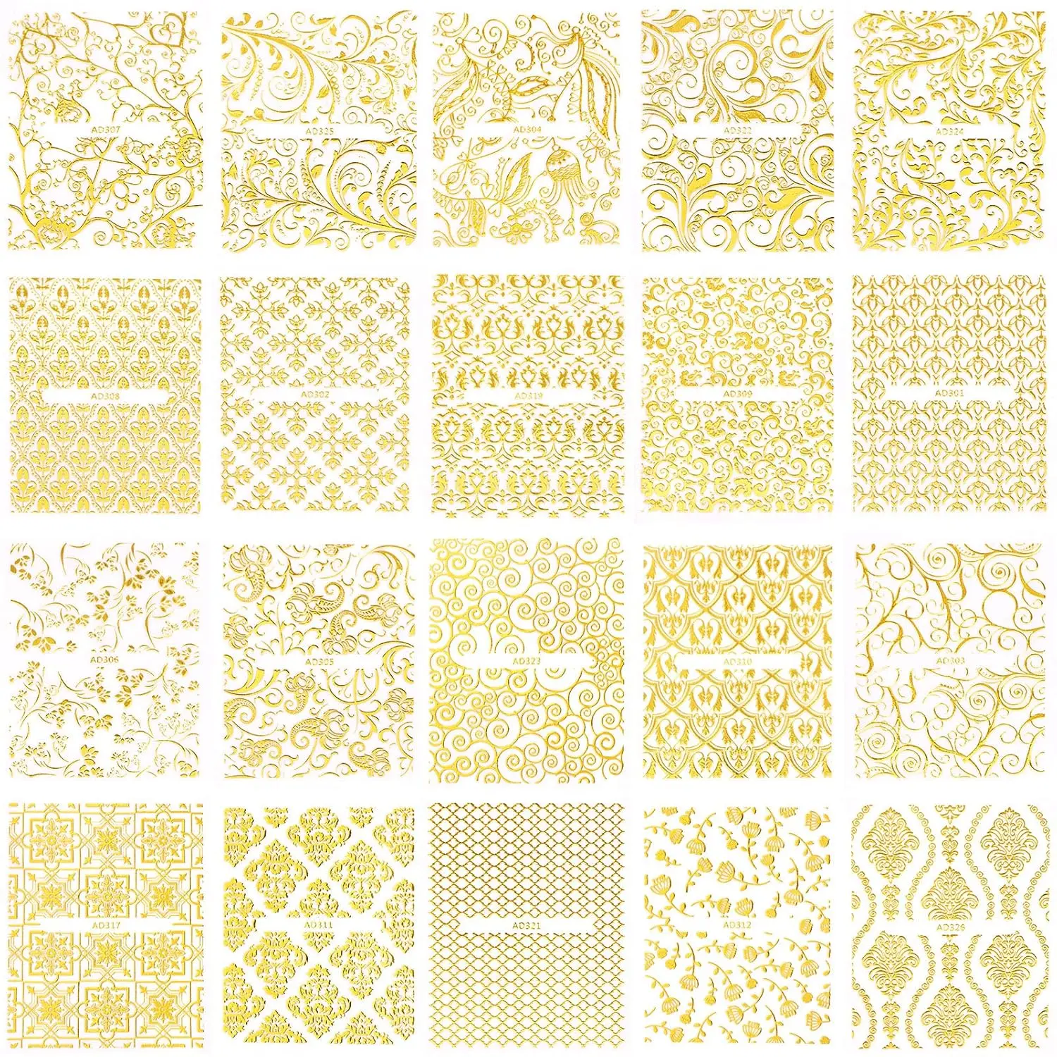 30pcs 3D Gold Flowers Nail Art Sticker, 30 Sheets Metallic Flowers Vine Nail Decals Sticker 3D Flower Lace Nail Adhesive Sticker