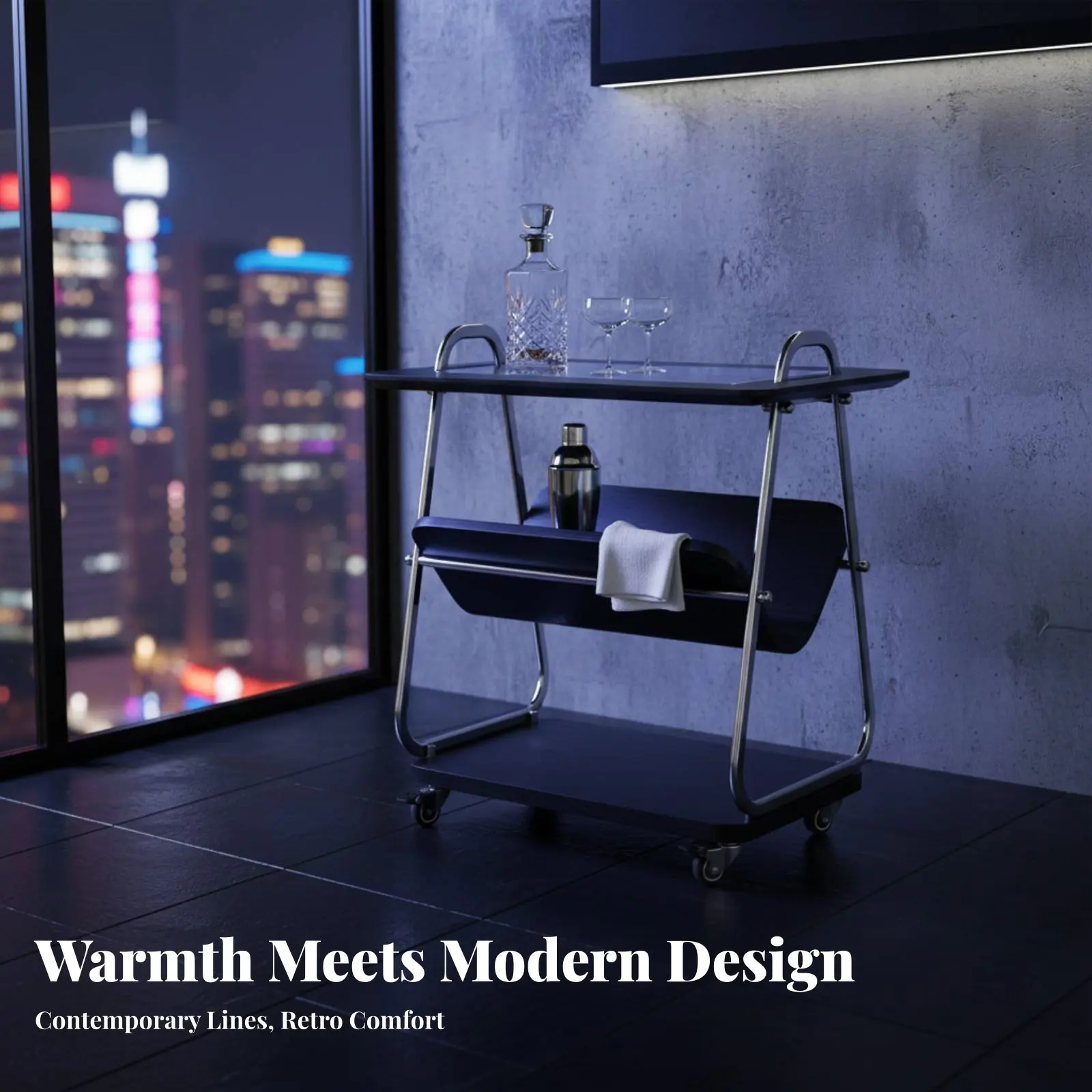 2-Tier Rolling Trolley Retro Design Side Table Movable with Casters Multifunctional for Homeowners, Living Room, Bedroom - view 3