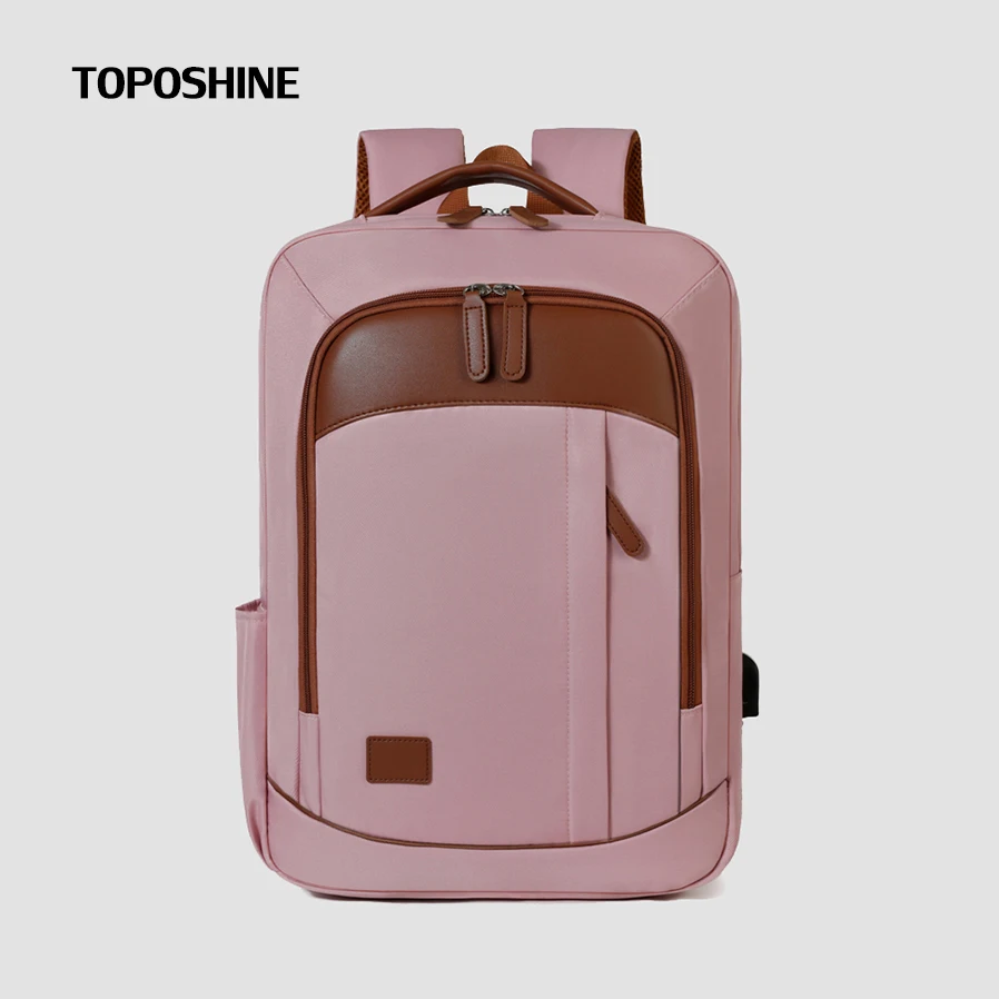 حقيبة ظهر للسفر من توبوشين بلش بينك آند براون متباينة، تصميم واسع متعدد الجيوب، حقيبة نايلون مقاومة للماء لرحلات العمل #1