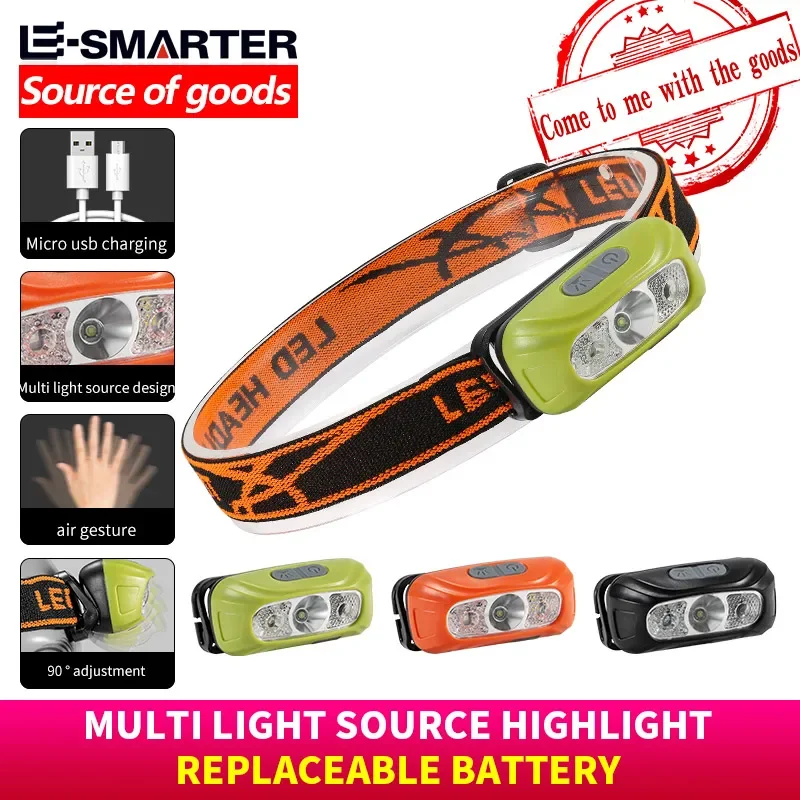 Portable Mini Sensor Headlamp LED Strong USB Rechargeable Head Light Flashlight Night Fishing Camping Headlights Front Lantern