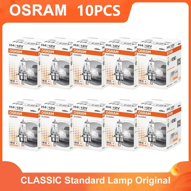 OSRAM-faros halógenos clásicos para coche, lámparas estándar de 9003 K, luz blanca Original, 12V, 55W, ECE (10 piezas), H1, H4, H3, H7, HB2, 3200