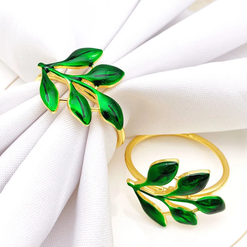 

12PCS Exquisite Maple Napkin Ring, Metal Plating, Fashionable Buckle, Desktop Decorations Bar accessory High Quality