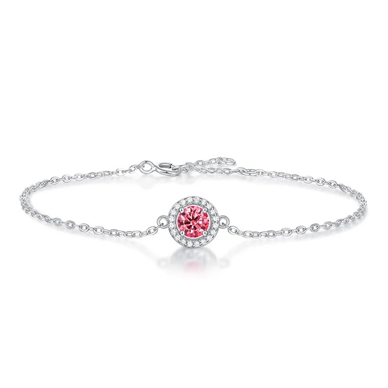 

Romantic Pink 925 SterlingSilver Moissanite Diamond Bracelet Lengh:120mm-160mm
