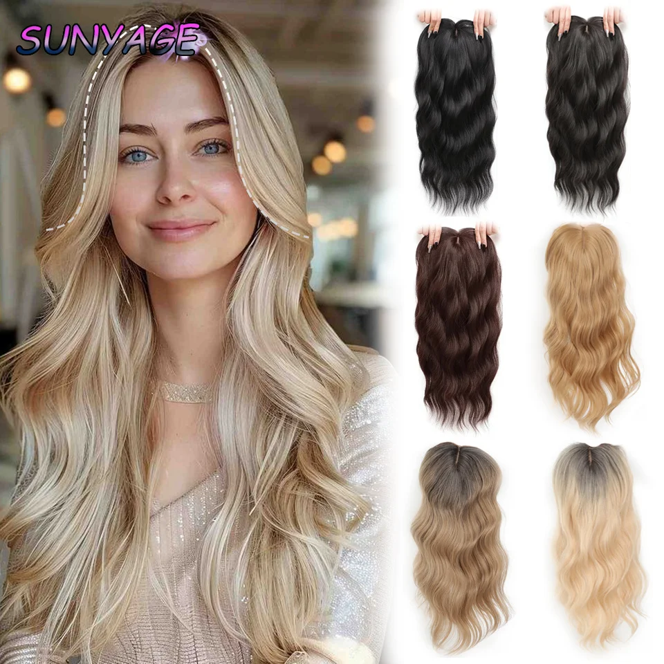 

SUNYAGE 22 inches Synthetic Topper Wigs water wavy Hairpin Clip On Top Of Woman's Head Hair Extension Piece Naturally Curly Brow