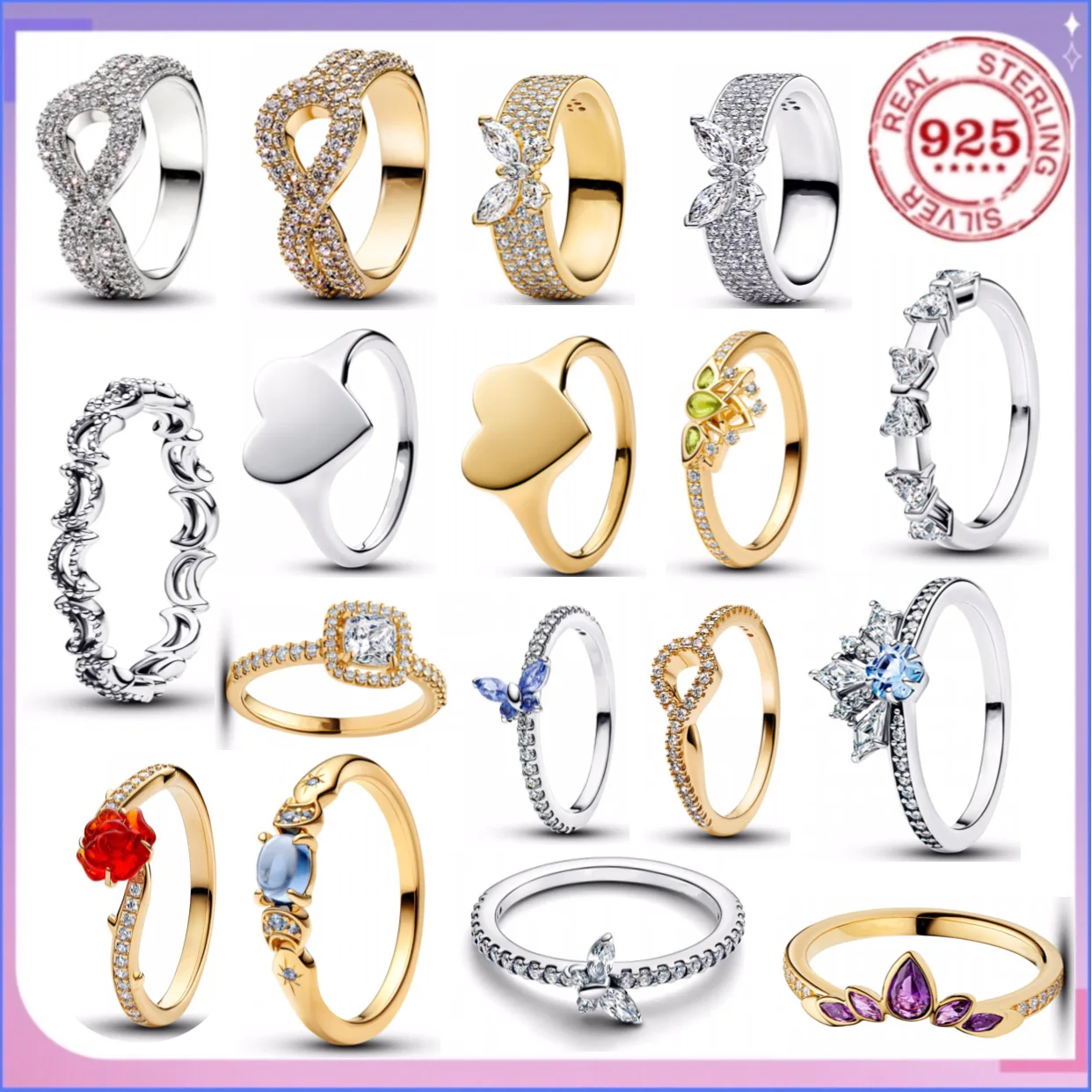 

НОВИНКА 2025: Кольца из серебра S925 с сияющей короной принцессы и волшебным бантом-розой для женщин, украшения для вечерних мероприятий, подарок