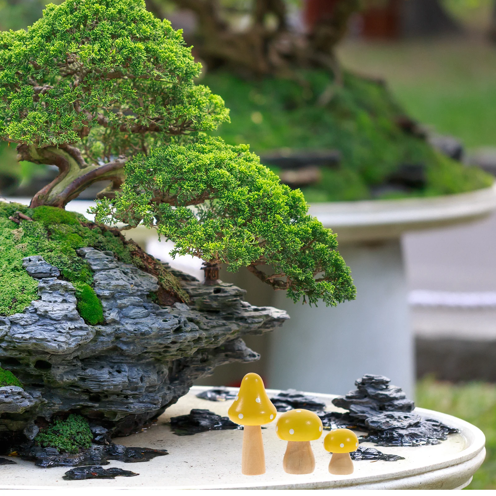 

3Pcs Wooden Mini Mushroom Desktop Ornament Durable Odorless Perfect for Miniature Garden Home Office Decoration