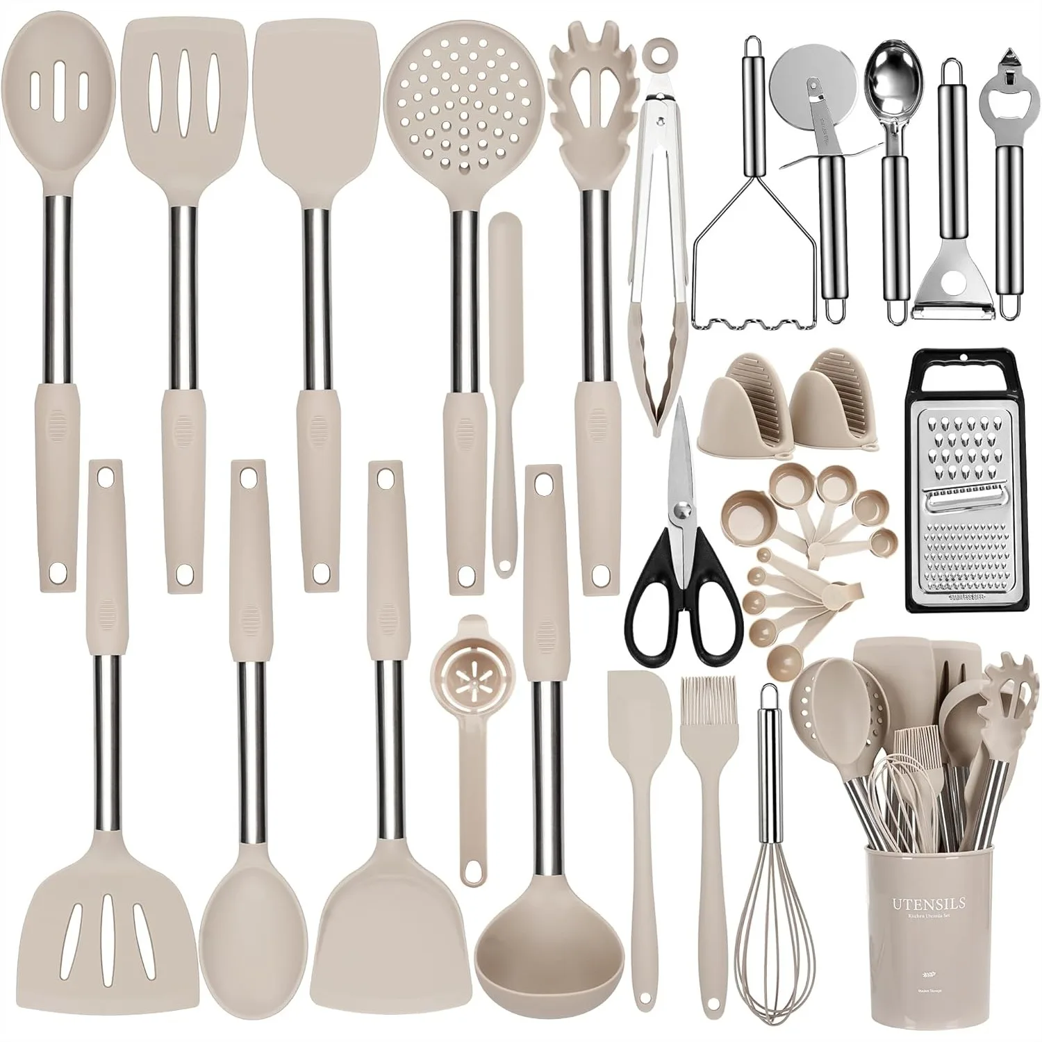 

Silicone Cooking Utensils Set, 35 Pcs Kitchen Utensils with Holder, Stainless Steel Handle Spatula Set, Dishwasher Safe