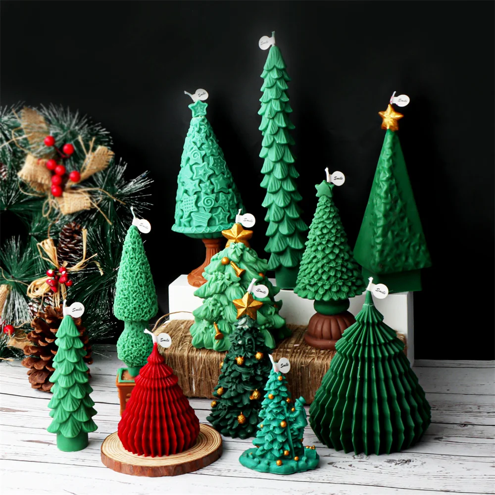 

3D Origami Christmas Tree Candle Silicone Molds for Candle Making Xmas Pine Tree Soap Molud DIY Cake Decoration Bath Bomb