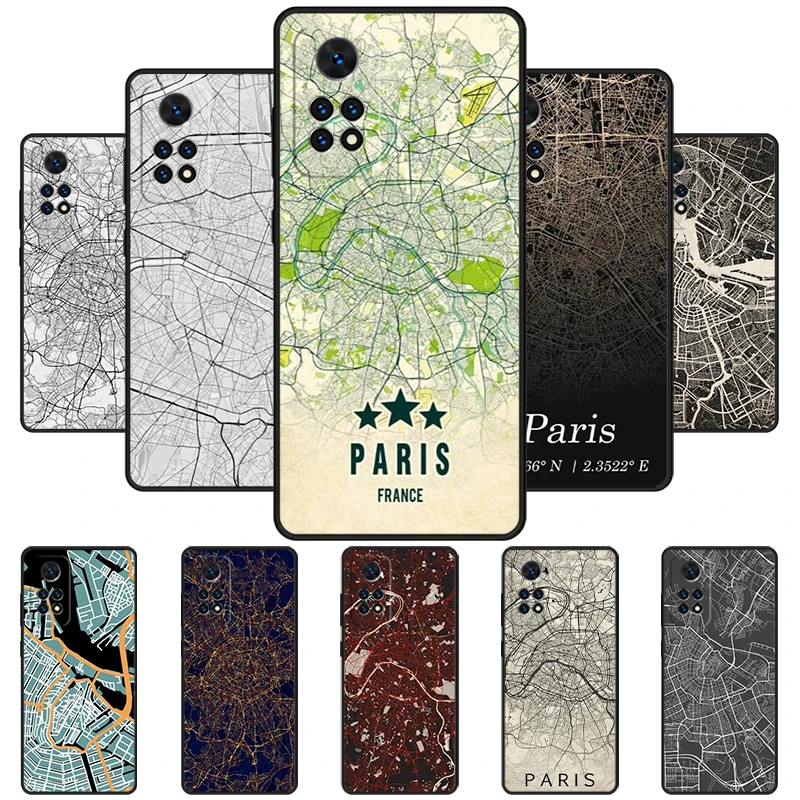 Paris London Amsterdam City Maps Phone Case For Redmi Note 11 EPro 11S 10T 9S Promax 8 Pro Xiaomi Mi 11 12X 12S Ultra Cover