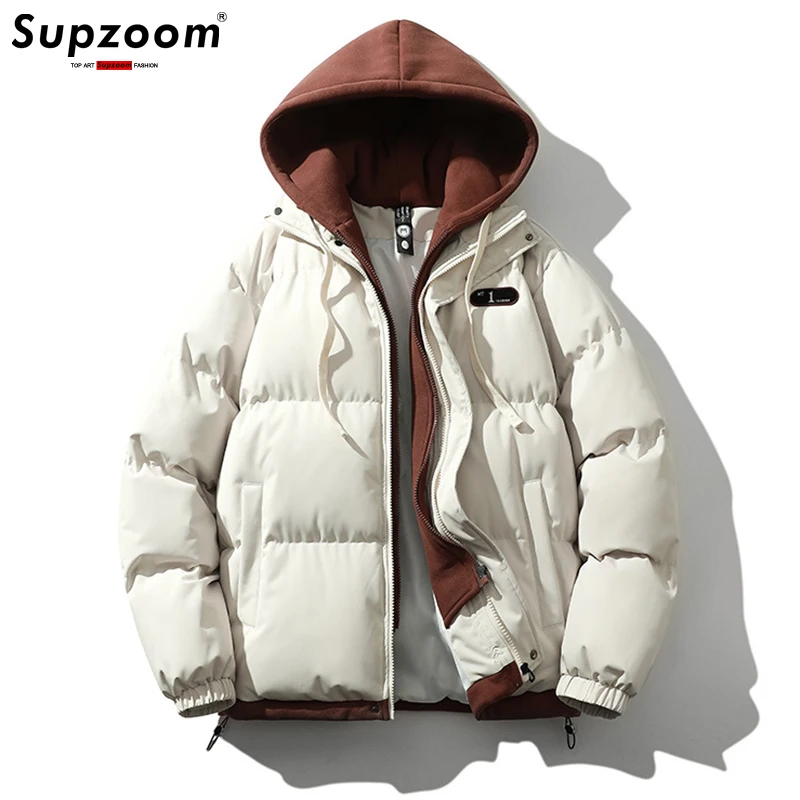 Supzoom New Arrival Casual Fashion Mens Winter Trendy Fake Two-piece Hooded Bread Suit Couple Cotton-padded Jackets And Coats