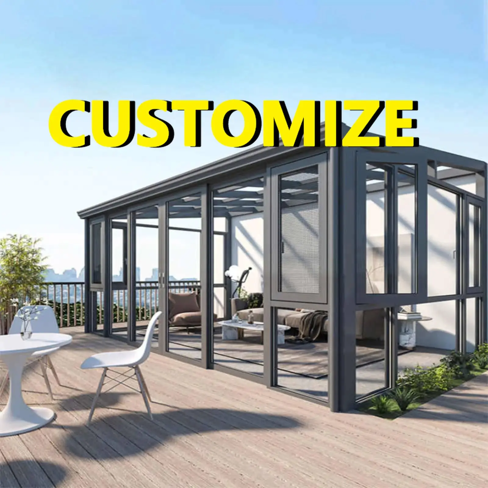 Any Size Custom Diversified Usage Outdoor Pavilion Tempered Glass Firm Aluminum Frame Yard Sealed Space Supporting Lamp Year Rou