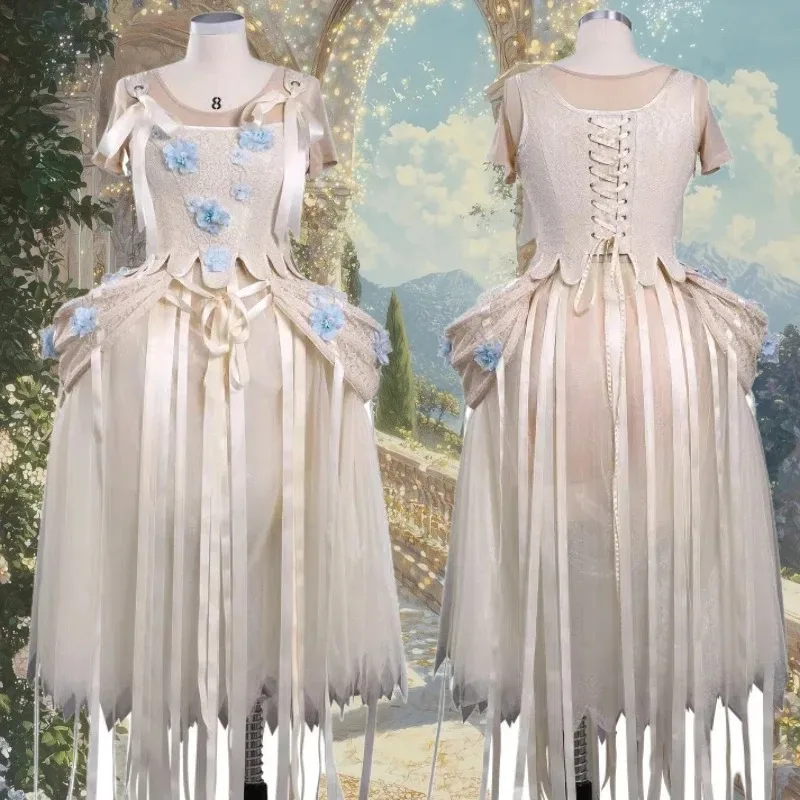 

Movie Enid Cosplay Sinclair Costume Elaborate Gowns Champagne-colored Dress with Flowers and Ribbons Elegant Clothes for Women