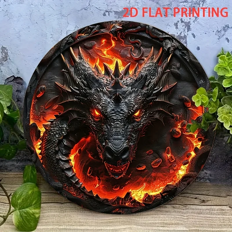 2D Flat, 1pc Fire Breathing Dragon 3D Wall Art - Round Wrought 2D Flat, 1pc Fire Breathing Dragon 3D Wall Art - Round Wrought