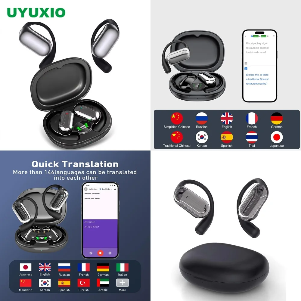 Language Translator Device Open-Ear Wireless Earbuds Real-Time Translation OWS 4 Modes 144 Languages No Subscription BT 5.4