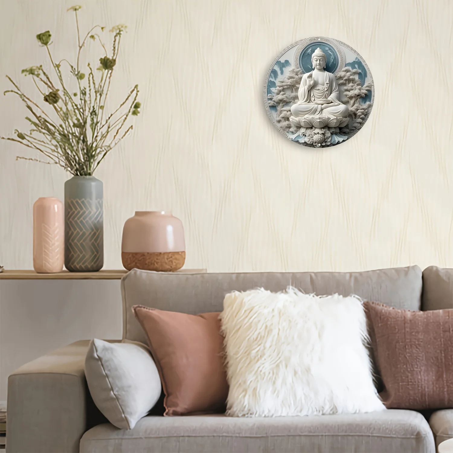 Aluminum Buddha Wall Art Decor, 8-Inch Round Waterproof Metal Poster, 3D High-Definition Printing