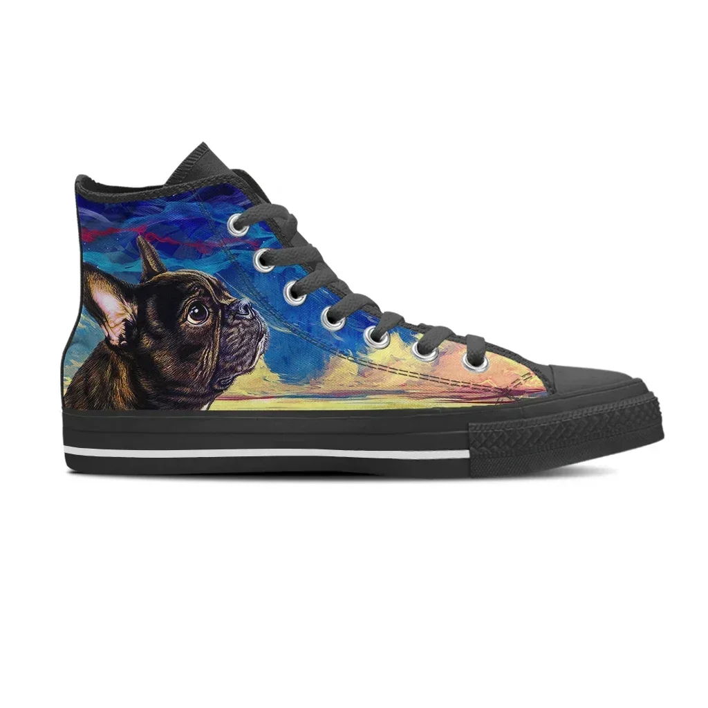 

New Men's High-Top Canvas Shoes Fashion Simple Printing Cute Dog Flat Lace Up Big Size Graffiti Student Shoes
