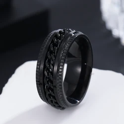 Hip Hop Punk Men Rings Stainless Steel Rotatable High Quality Black Anxiety Fidget Multifunctional Spinner Chain Rings Jewelry