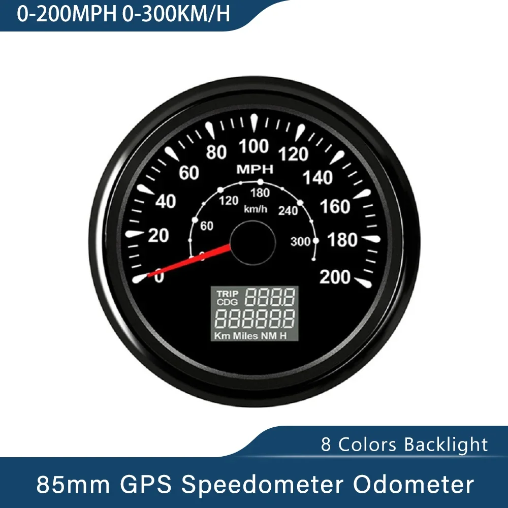 ELING 85 مللي متر نظام تحديد المواقع عداد السرعة 0-35MPH 0-80MPH 0-160mph 0-200MPH عداد المسافات الأميال مع 8 ألوان الخلفية لسيارة قارب دراجة نارية