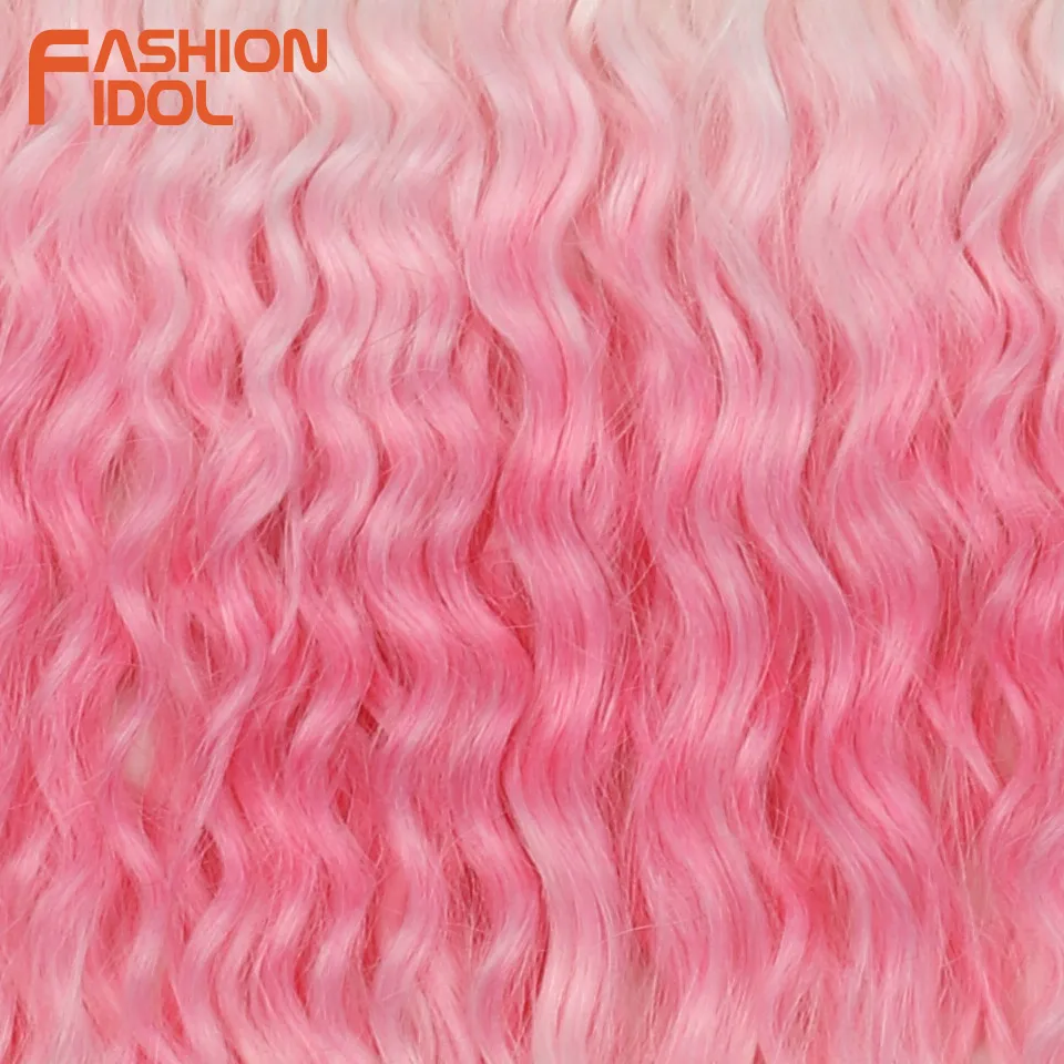 FASHION IDOL 24 Inch Ariel Hair Synthetic Crochet Curly Hair Water Wave Braid Hair Ombre Pink Deep Wave Braiding Hair Extensions image 5