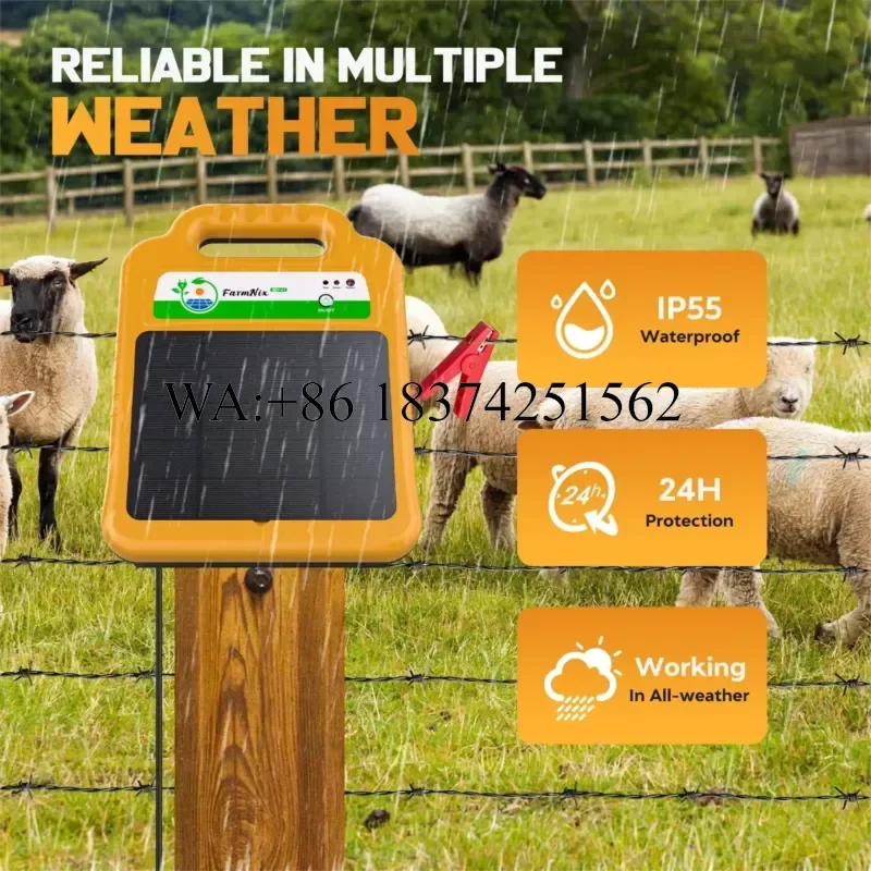 Wmwmnu for 16KM Solar Fence Energizer 8KV Charger for Farm Livestock Anti-theft with LCD Display Ranch Tool