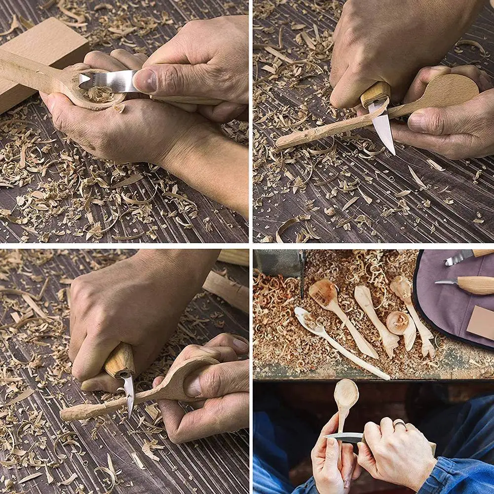 Cuillère en bois de hêtre non fini, kit de blanchiment artisanal pour démarreur de whittler, 4 pièces