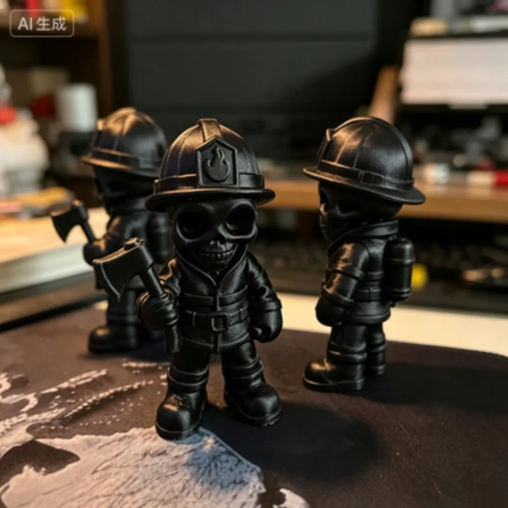 Axe Skeleton Firefighter Figurines Gothic Fireman Statue Whimsical Skull Firefighter Ornaments for Home Office Desk Gothic Decor