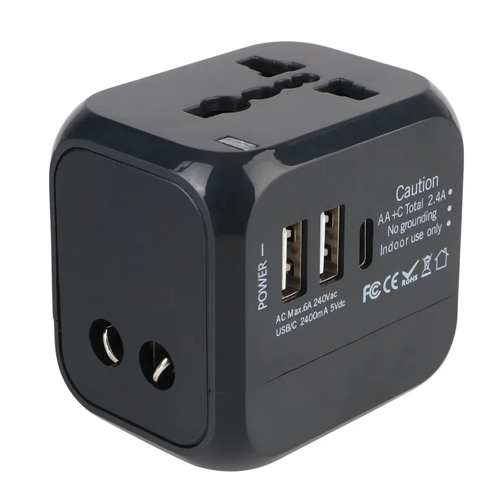 Adaptateur de chargeur mural universel tout-en-un avec 2 ports USB et 1 port Type C - Comprend des prises US, EU, UK, AU pour les voyages internationaux