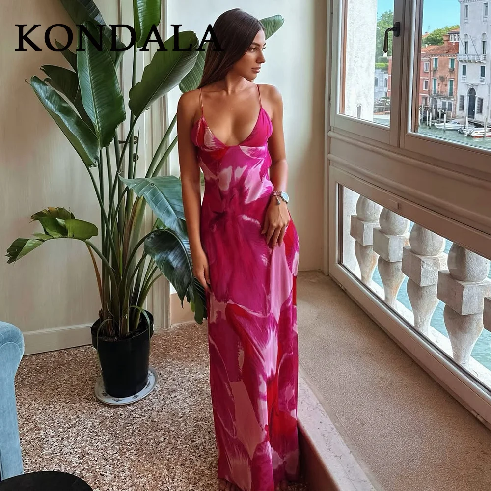 KONDALA 2025 فساتين كامي نسائية شيفون بوهو لربيع وصيف موضة بدون حمالات بدون أكمام وسحاب مطبوع فساتين كامي أنيقة للسيدات #4