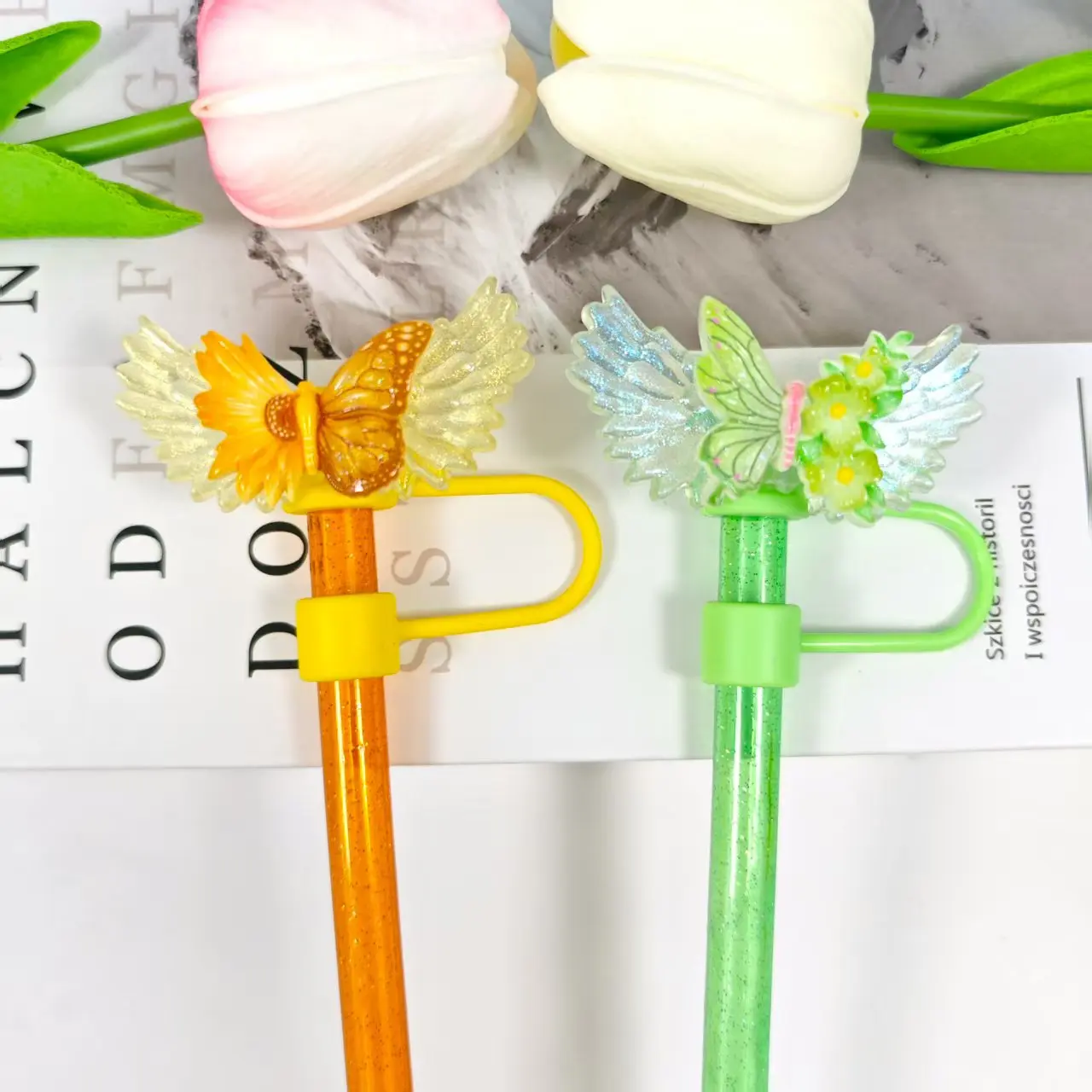 جديد زهرة الفراشة أجنحة الملاك سلسلة غطاء من القش غطاء غبار #3