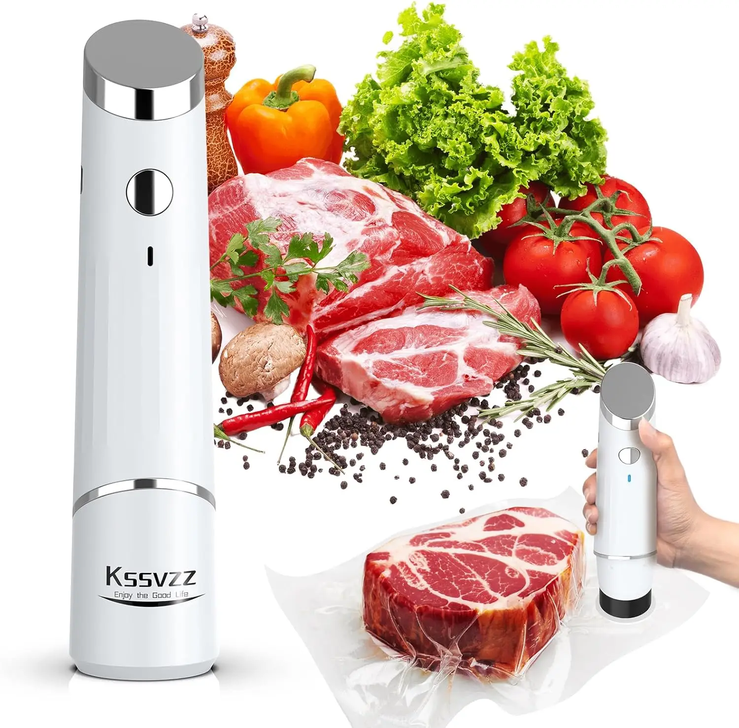 

Portable Food Vacuum Sealer with 10 Reusable Bags for Storage, Meal Prep, Sous Vide – Compact Travel-Friendly Design