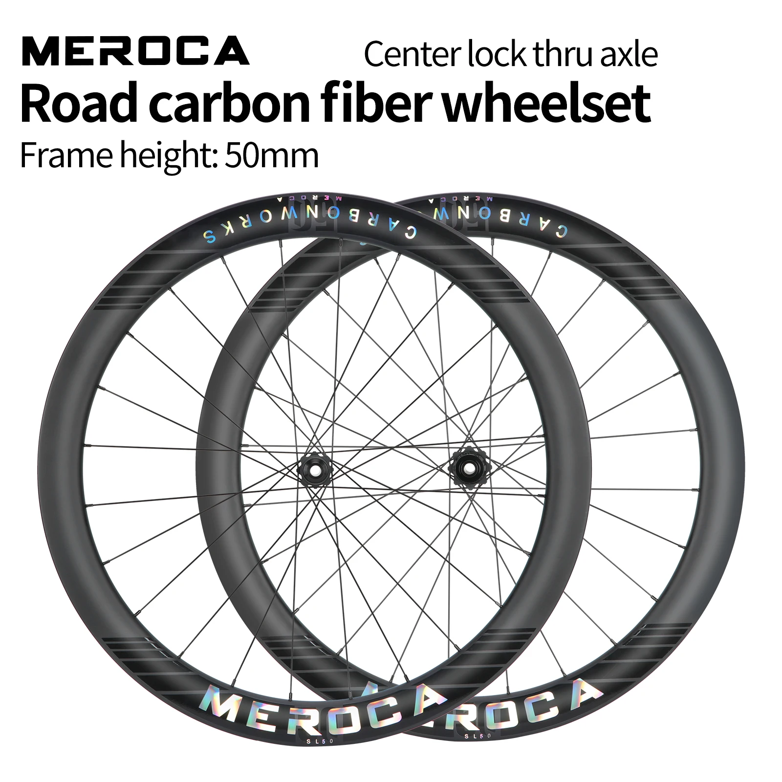 

MEROCA SL50 Carbon Road Bike Wheelset, Center Lock Thru Axle Disc Brake, 2 Front & 4 Rear Bearings