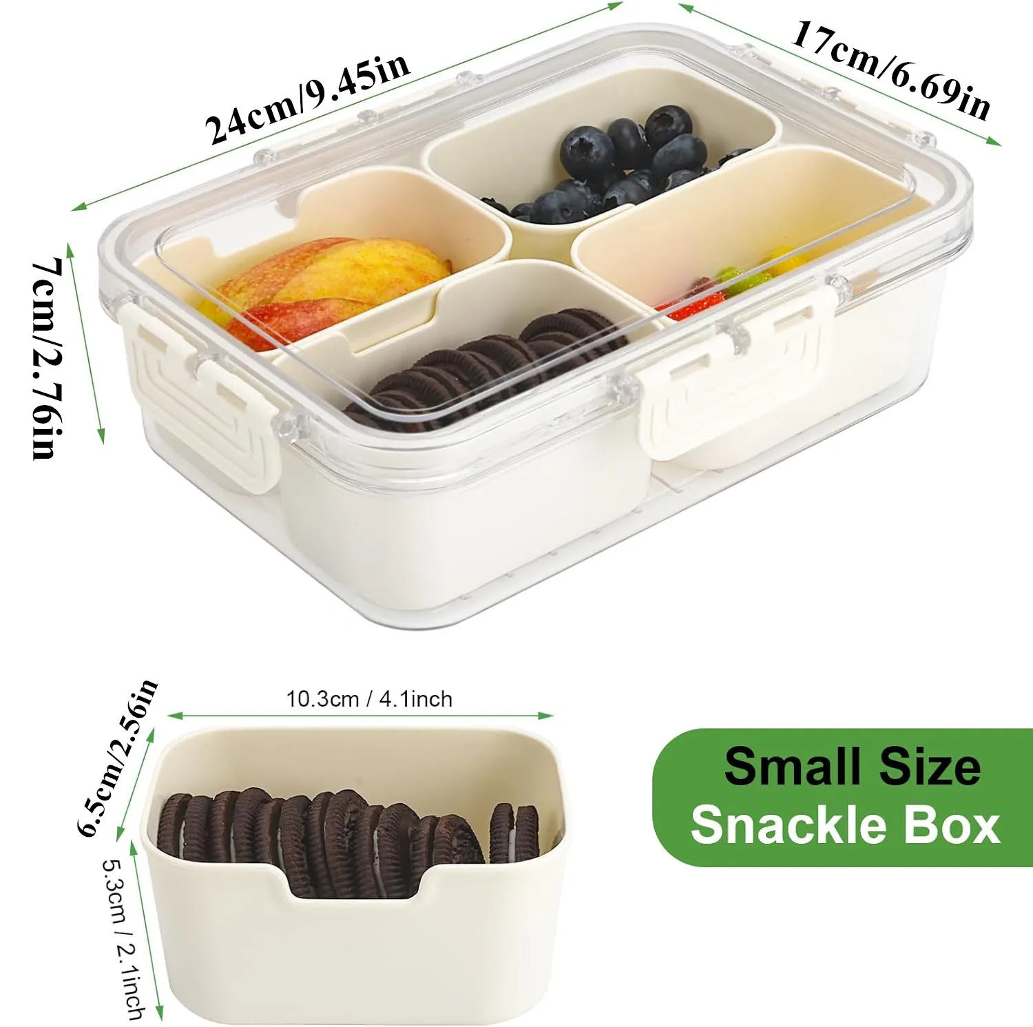Portable food storage box, snack storage box, 4 compartments with lids, separate serving tray, kitchen snack box, fruit food con - view 3